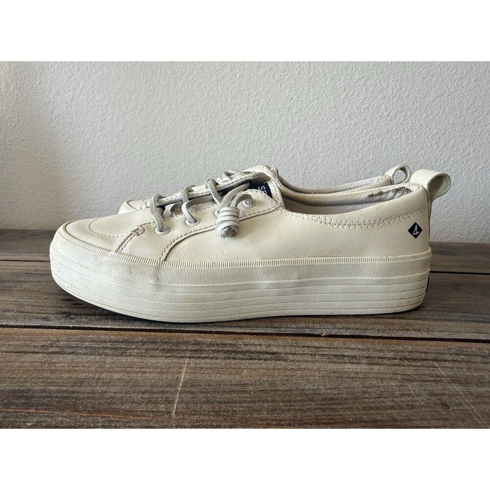 Sperry Top Spider Women’s White Crest Vibe Platform Leather Sneakers Size 6.5